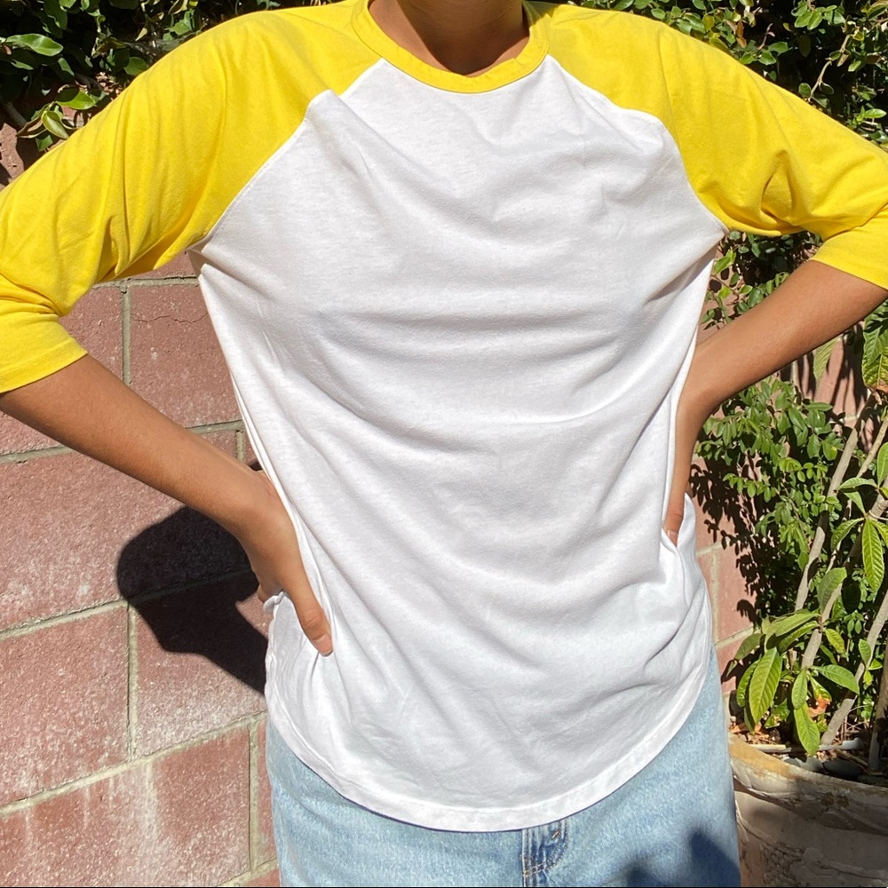 forever 21 yellow-sleeve baseball tee